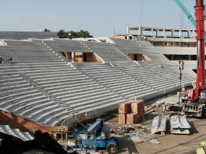 Crane placing Precast Elements. Debrecen Stadium, Hungary