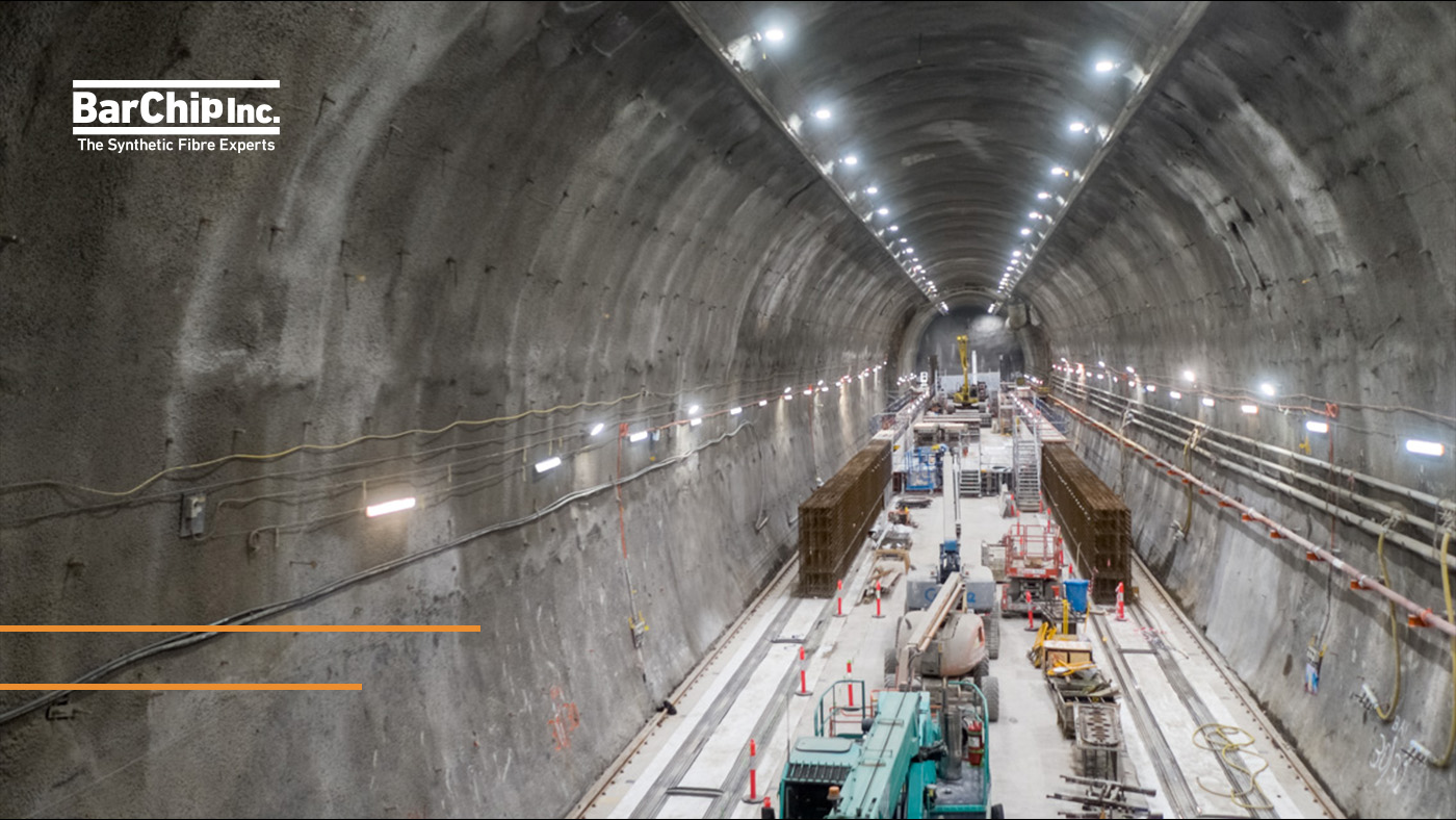 Station cavern on the melbourne metro project showing finished fibre reinforced shotcrete primary lining.