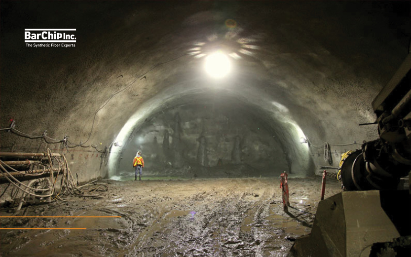 Interior of the Caldecott Fourth Bore tunnel with fibre reinforced shotcrete lining.