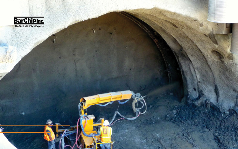 Temporary shotcrete lining being applied for ground support.