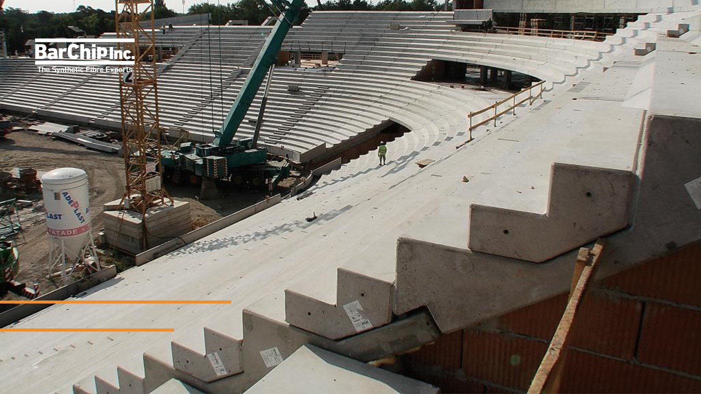 Fibre reinforced prestressed precast grandstand elements for Debrecen Stadium.