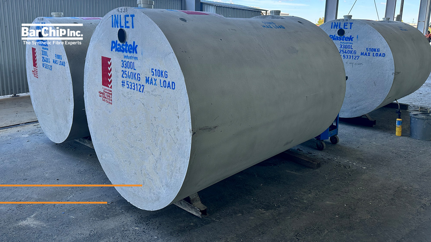 Fibre reinforced precast concrete septic tanks manufactured by Plastek Industries.