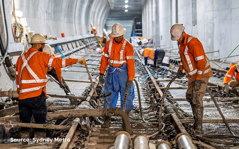 Concrete placement for the fibre reinforced tunnel track slab on the Sydney Metro City & Southwest project.