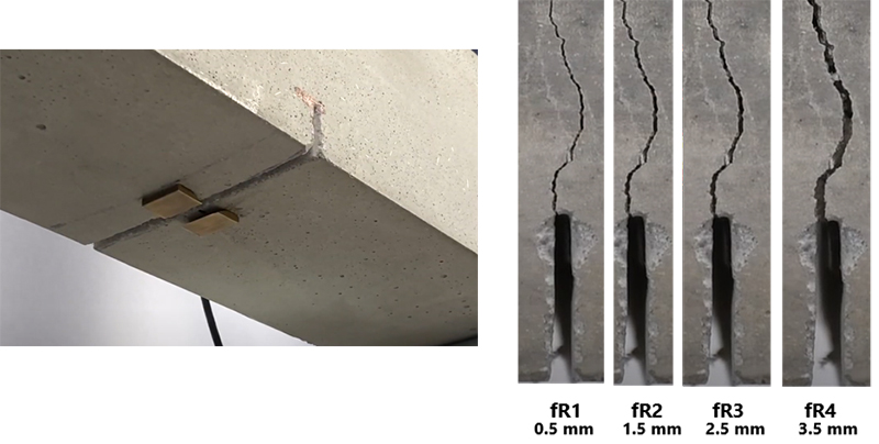 EN 14651 beam showing CMOD crack openings