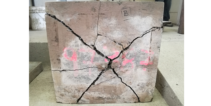 EN 14488-5 fibre reinforced concrete square panel after testing